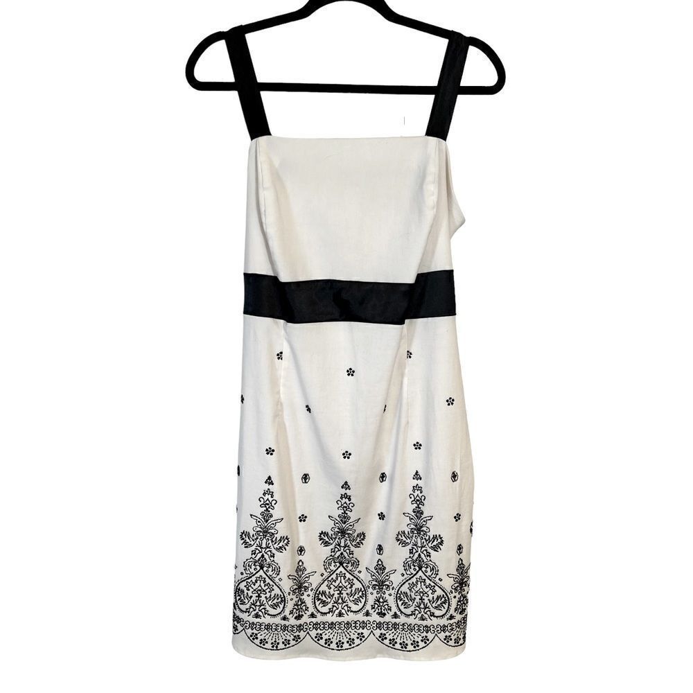 Vintage Pulse White Black Sleeveless Formal Beaded Mini Dress Beach Sundress Tie